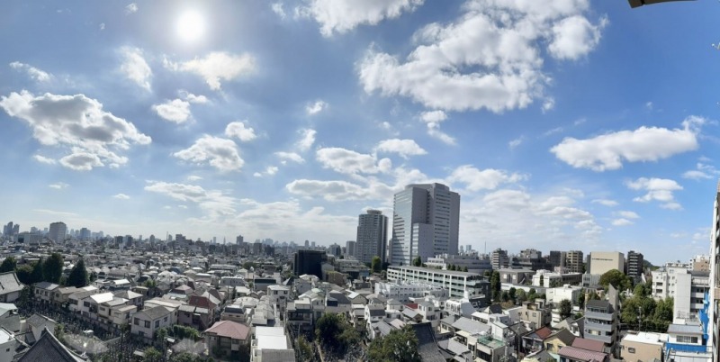 【住戸からの眺望】眼前は、視線を遮るような近接する建物はなにもなく開けていて、遠くの街まで望めます。空も広く仰げ、空色の移ろいも感じられる爽快なパノラマビューです。